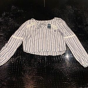 striped blue and white peasant top (Hollister)